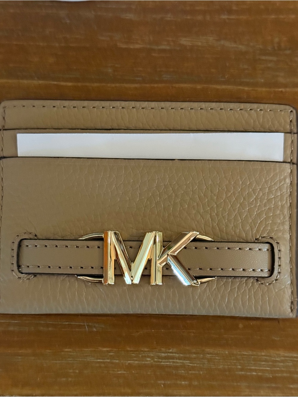 Michael Kors Pebbled Leather Card Holder with Gold MK Emblem